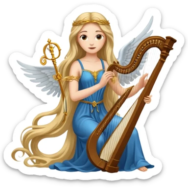 Muse of inspiration with wings and a harp in her hand sticker