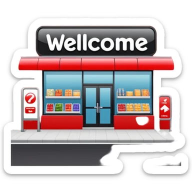 create a supermarket shop front that is red in nature and looks like wellcome sticker