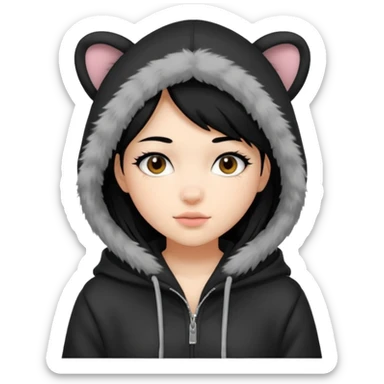 girl black hair swag with a hoodie with a furry hood  sticker