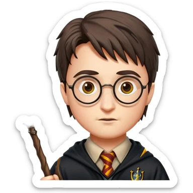 Harry Potter with glasses, lightning scar, and wand sticker