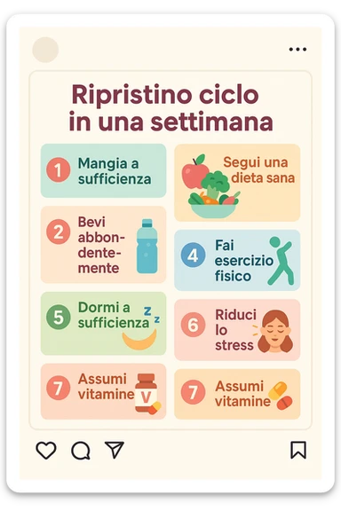 infografica stile post di instagram con titolo "Ripristino ciclo in una settimana" sticker