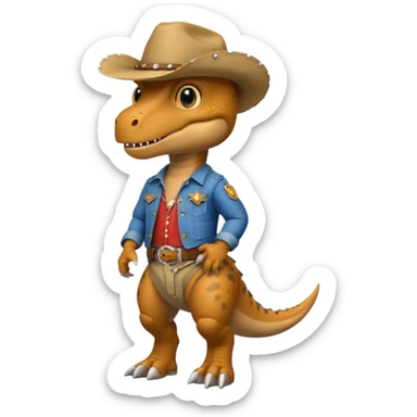 trex dinosaor with cowboy helmet with cowbot clothes sticker