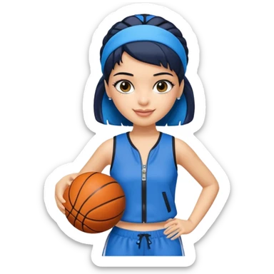 generate a pretty bratz that looks like Kajol- bollywood actress
 Wearing a blue zipper with short blackhair and a blue hairband. Carrying a basketball sticker