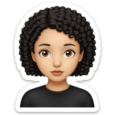 Light skin girl with black very shurt curly hair, brown eyes sticker