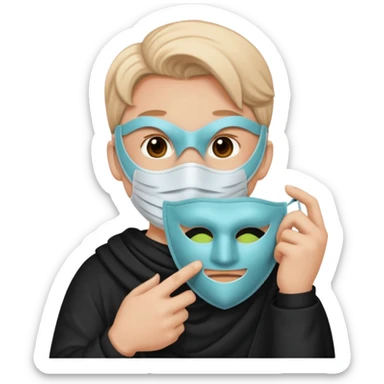 one big 😔 who holds a 😄 mask sticker