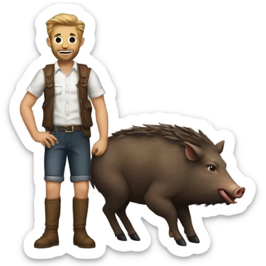 a man riding a wild boar with a shirt that says ,,florin,, sticker