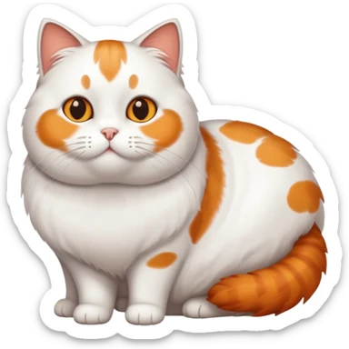 White fat cat with brown and orange spots and brown tail  sticker