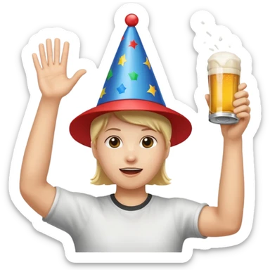throwing beer can with the arm up in the air at party sticker