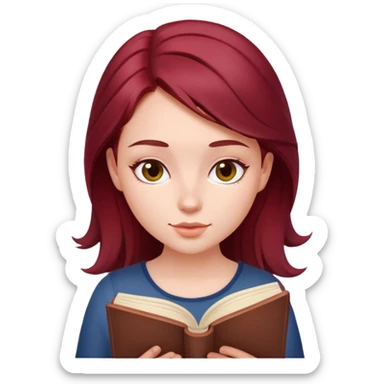 A beautiful, burgundy haired girl reading a book sticker