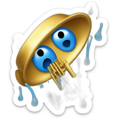 crying trombone. a tongue pokes out of its bell, which is its frowning mouth. two squeezed tight cartoonish eyes rest on top of it, from which big blue tears spray sticker