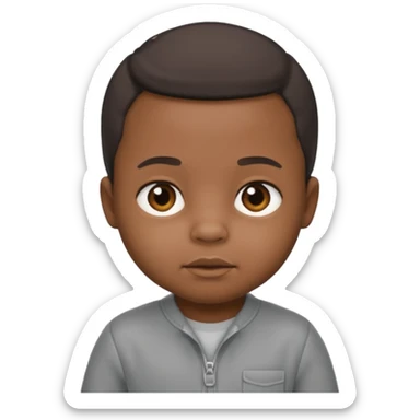 Black baby with straight face in a grey jumpsuit sticker