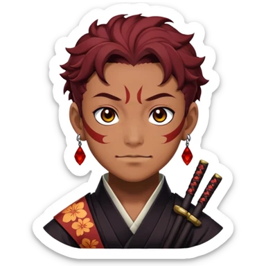 Tanjiro Kamado with a smirk, Demon Slayer character with scar and hanafuda earrings sticker
