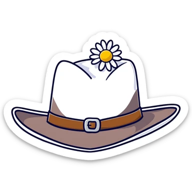 Black leather cowgirl hat with daisy flowers around the crown sticker