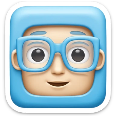 A 3D cartoon sky-blue square spectacle, slightly thick frame, glossy surface, minimal plain background, Memoji-style. sticker