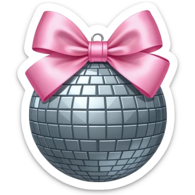 gray disco ball with pink bow sticker