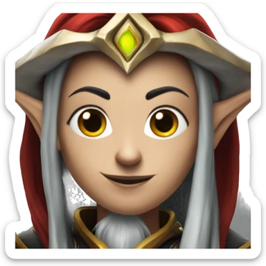 High elf from world of warcraft, with black red hair, smoking sticker