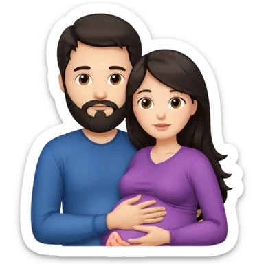 Una mujer embarazada y un hombre con barba ambos cabello oscuro  sticker