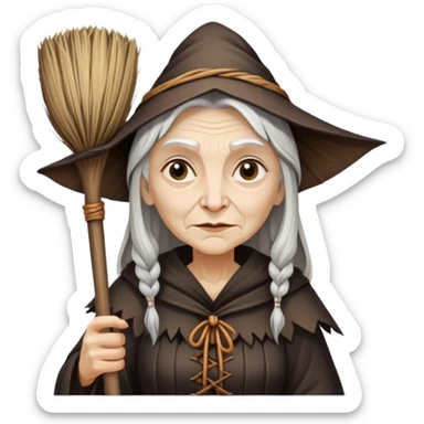 Baba Yaga sorceress woman holding a broom, old and wise sticker