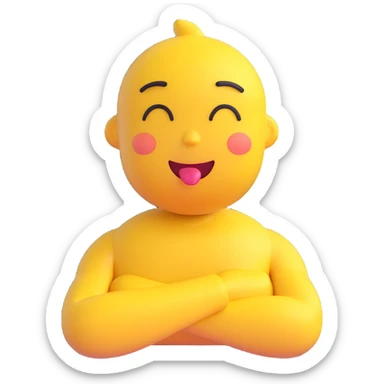 yellow emoji with arms crossed, holding neck, closed eyes, tongue out sticker