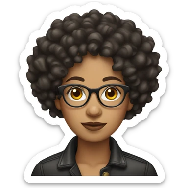 Lightskin dark curly hair woman with glasses  sticker