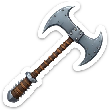 savage barbarian axe object icon, spiked double blade, battle-worn metal, scratches, heavy fantasy weapon, 3D cartoon, mobile game icon style, centered, clean background, no text, no watermark

 sticker