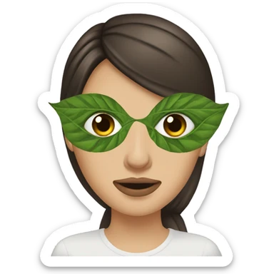 Brunette woman with  marijuana, ￼leaf  and low eyes  sticker
