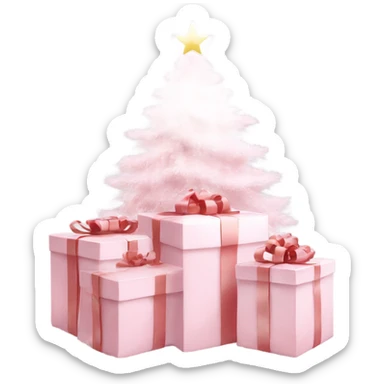 Light pink Christmas gifts under a white Christmas tree  sticker