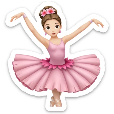 girl with a large Hawaiian flower in her hair, wearing ballet pointe shoes, doing ballet with a bag sticker