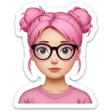 Pink messy bun girl with black glasses sticker