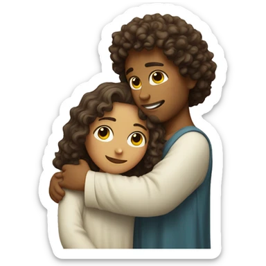 Curly haired girl hugging Jesus Christ  sticker