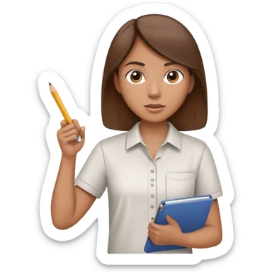 Intern or volunteer with brown hair holding a clipboard and pencil, ready to take notes or assist. The character wears a simple shirt and has an eager posture sticker