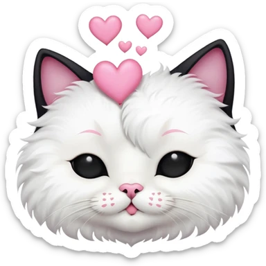 Big black cat face is kissing a small white cat face with hearts above sticker