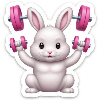 White cute Bunny lifting soft pink dumbells sticker