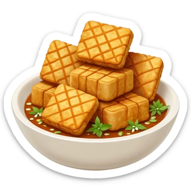 tofu tempe fried snacks fritters in a white bowl white sambal sticker