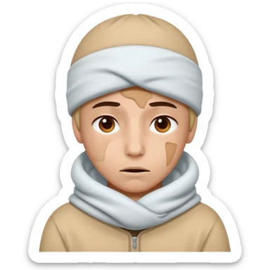 A person with headaches and a cold pad on the head sticker