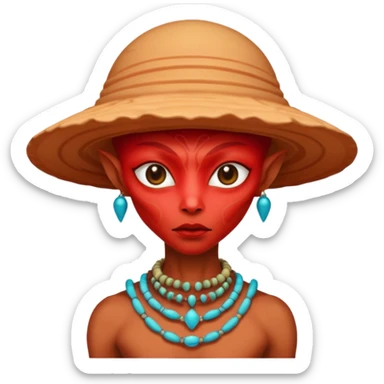 alien living in desert, dressed like a desert alien, redcolorful, accessories, just face  sticker