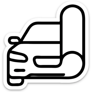 outlined icon of a premium glossy black car, part covered by a rolled light gray transparent film, clean lines, modern look, curved film effect sticker