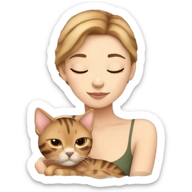 extremely light skin girl with light brown hair sleeping with cute bengal cat sticker
