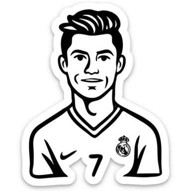 Cristiano Ronaldo portrait with his distinctive hairstyle and soccer jersey number 7 sticker
