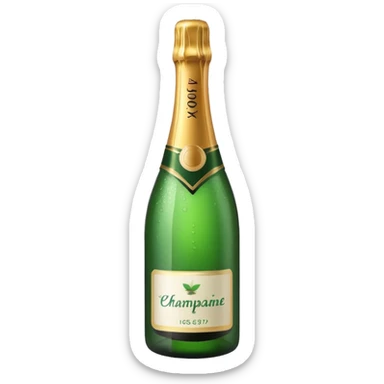 green champagne bottle with white paper sticker