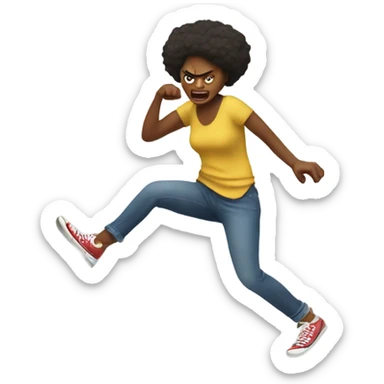 angry woman stomping feet throwing money sticker