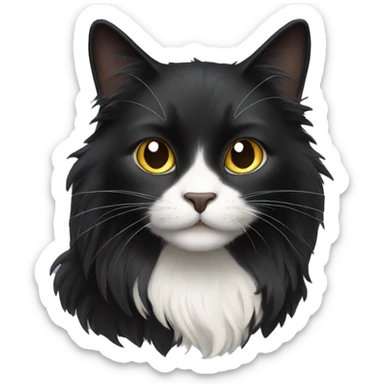 black cat domestic long-haired with half white mouth sticker