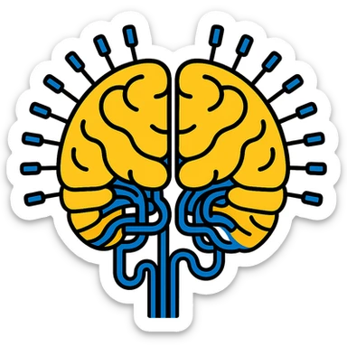 Arrange the AI emoji of brain and circuit fusion to be more colorful and futuristic in atmosphere, with no background. sticker