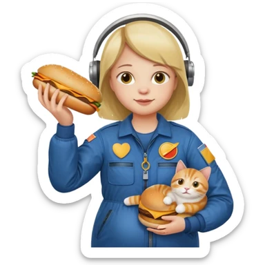 Pregnant person with downsyndrome flying on a cat while eating a cheese burger sticker