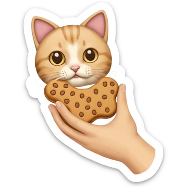 Create this which a hand holding a cat treat sticker