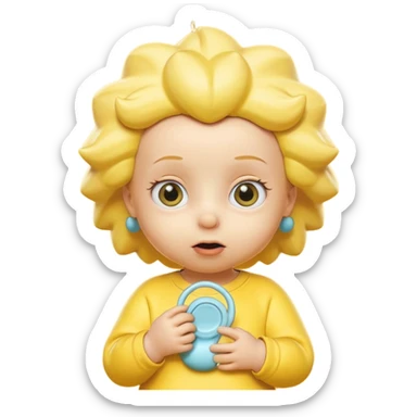A 3D cartoon baby character entirely yellow, styled like Maggie Simpson, with pacifier, yellow onesie, big eyes, smooth shading, Memoji-style rendering, consistent with other yellow Simpsons characters, yellow skin tone. sticker