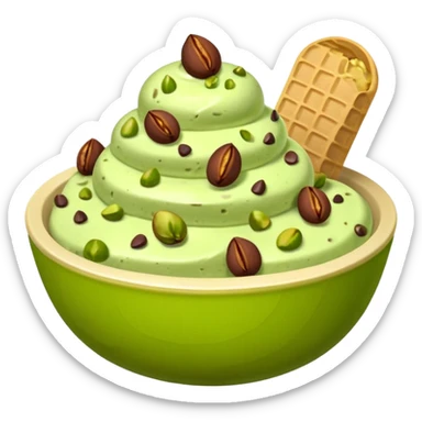 I want a emoji of pistachio ice cream with pistachio on top and some chocolate chips , make sure it’s in a bowl and aesthetic sticker