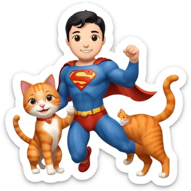 Create a sticker of Superman playing with an orange cat sticker
