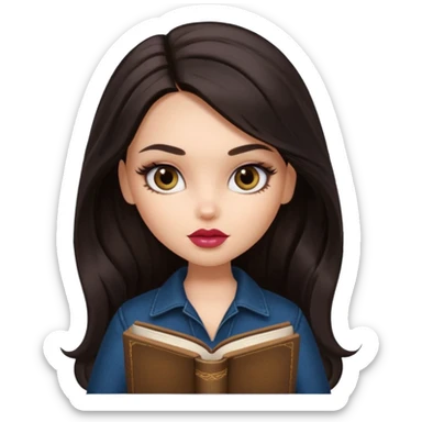 generate a pretty bratz girl with dark circles and a book in hand sticker