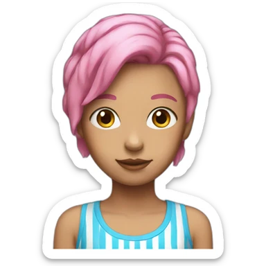 girl with pink hair with blue stripes sticker